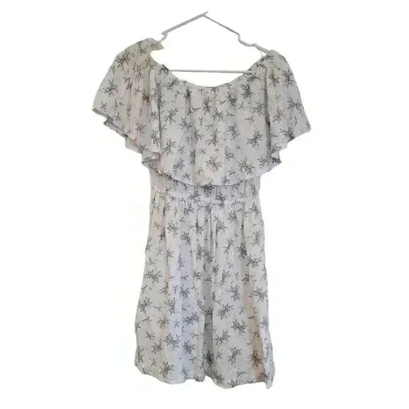 Roxy Women's White & Pink Mini Floral Cotton/Rayon Off the Shoulder Mini Dress - Picture 7 of 14